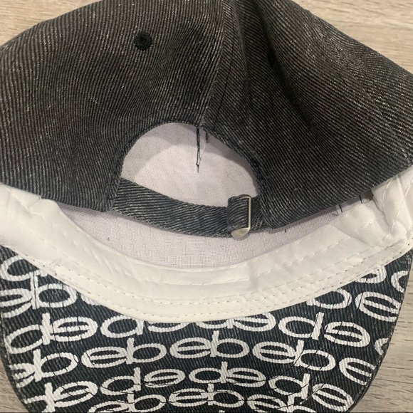 BEBE Sport Rhinestone Logo Baseball Hat/OS/NWT Cap Black Washed Denim Fabric - Picture 6 of 6